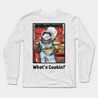 Chef Ferret - What's Cookin? - Black Outlined Design Long Sleeve T-Shirt